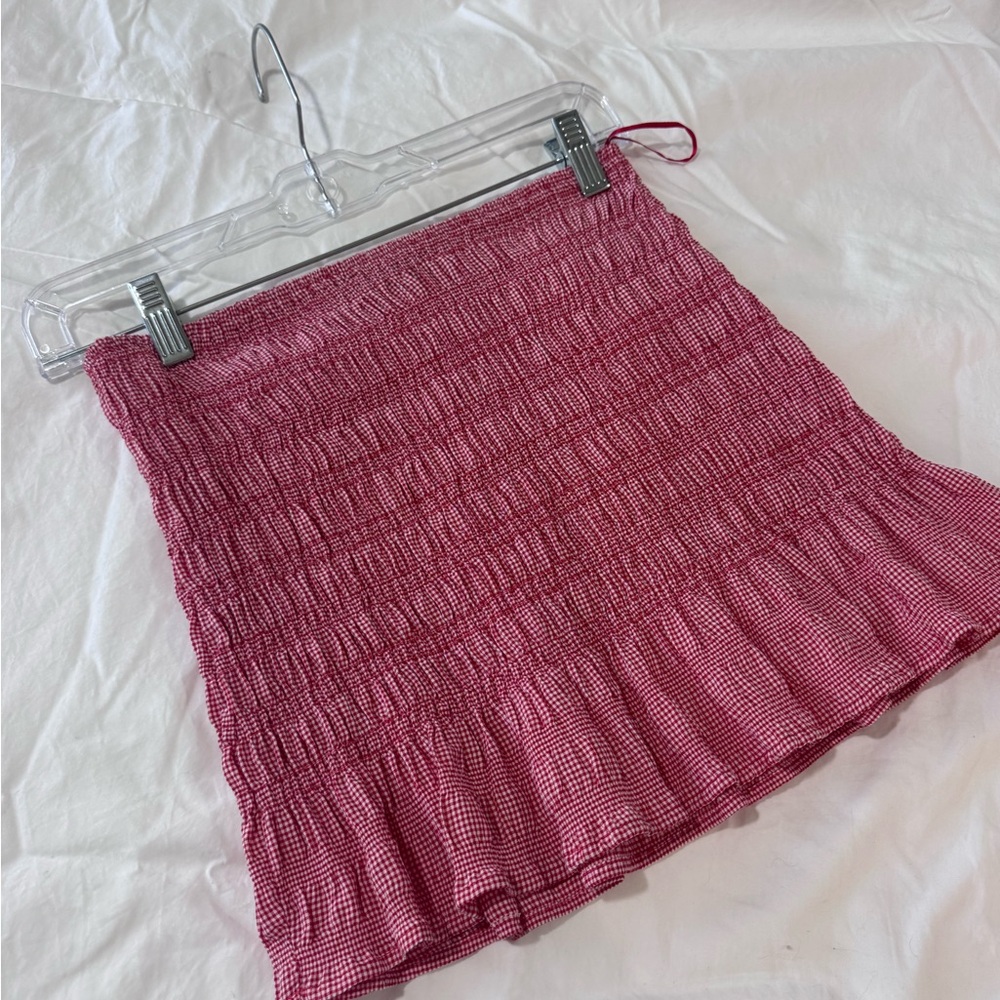 Zara Pink Gingham Smocked Mini Skirt